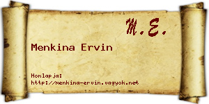 Menkina Ervin névjegykártya